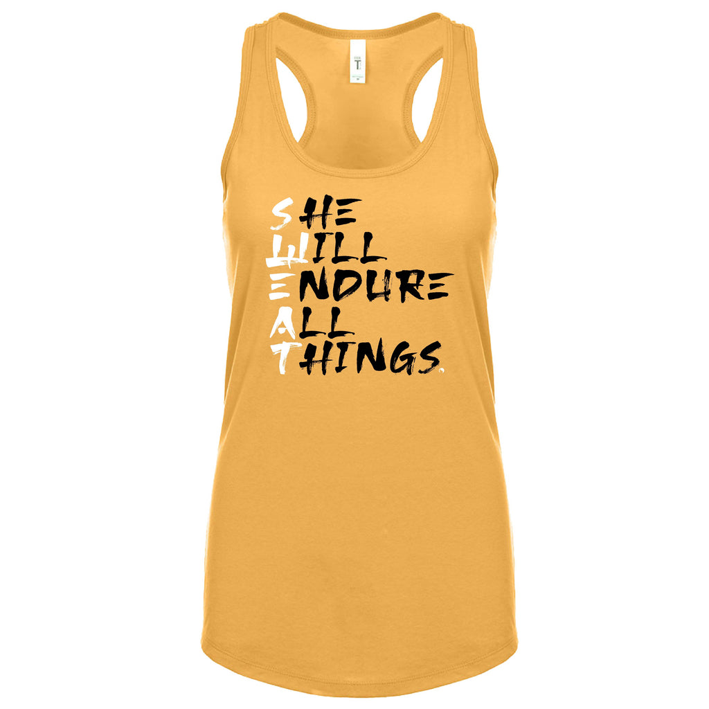 SWEAT She will endure all things (Fitted - Size Up 1 Size) - FitnessTeeCo