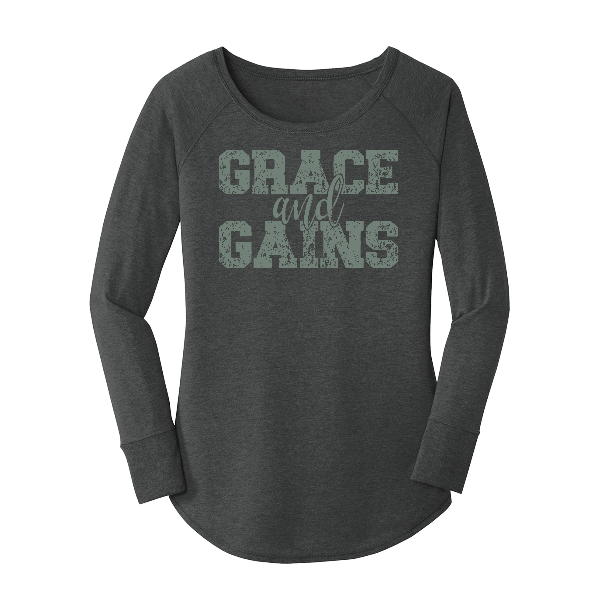 Womens X-Small Dark Heather Gray Long Sleeve Tunic Tee