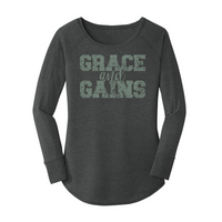 Womens X-Small Dark Heather Gray Long Sleeve Tunic Tee