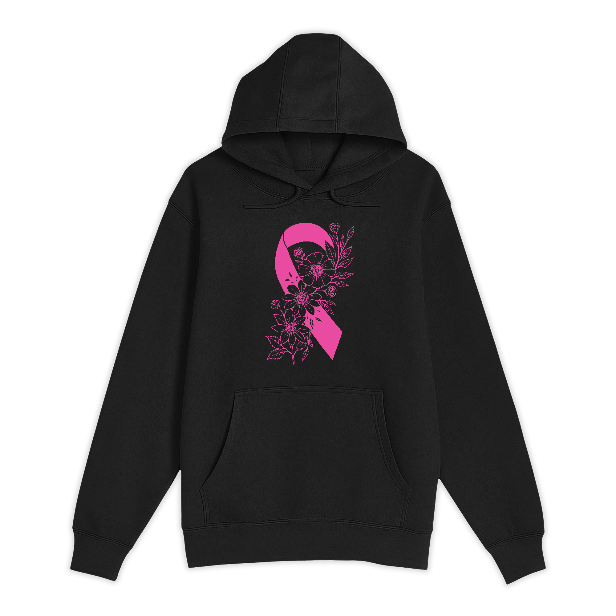Breast Cancer Ribbon with Flowers Pullover Hoodie