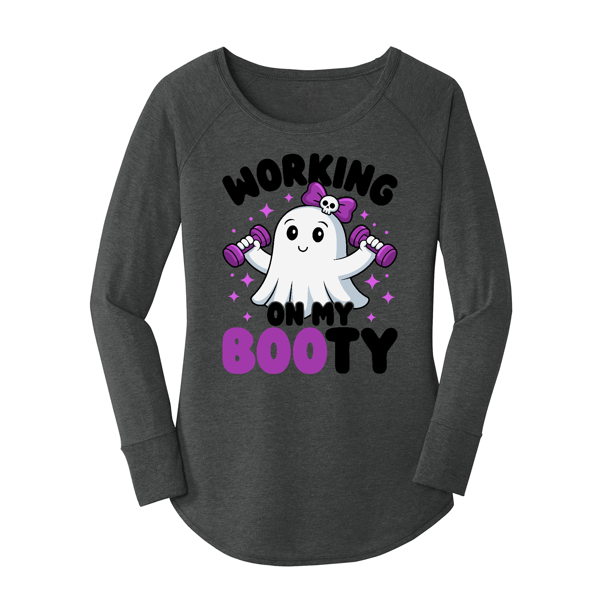 Womens X-Small Dark Heather Gray Long Sleeve Tunic Tee
