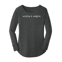 Womens X-Small Dark Heather Gray Long Sleeve Tunic Tee