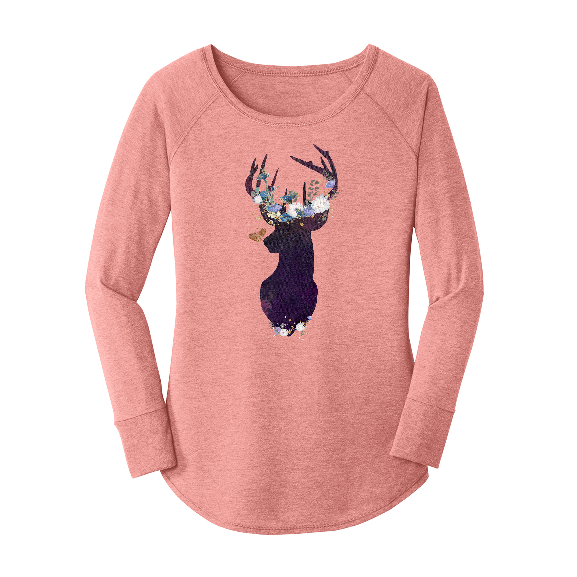 Womens X-Small Light Pink Long Sleeve Tunic Tee