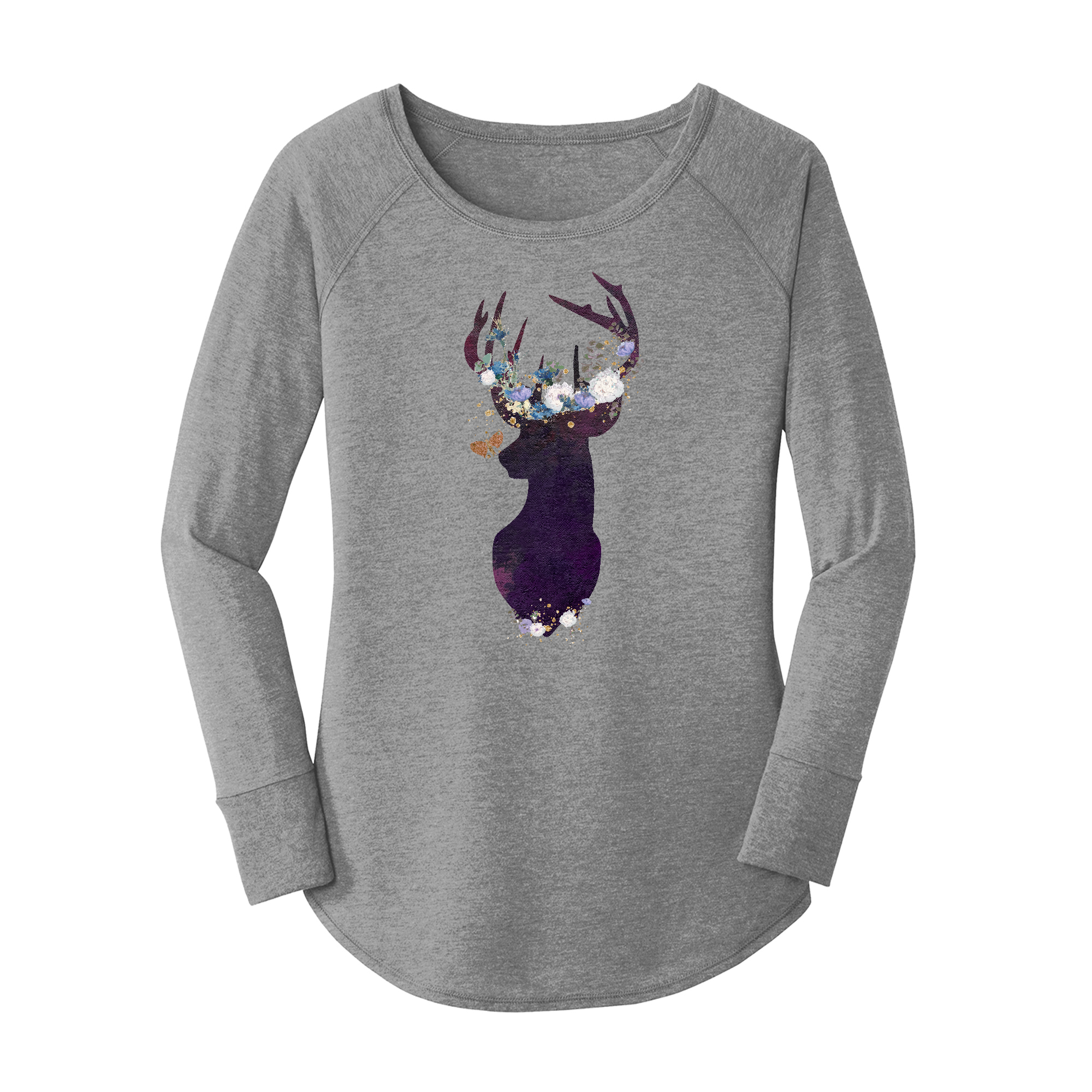 Womens X-Small Grey Long Sleeve Tunic Tee