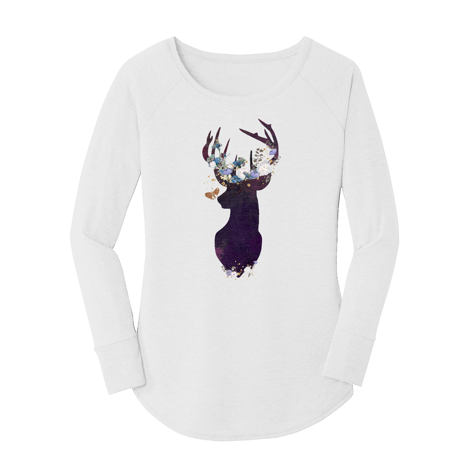 Womens X-Small White Long Sleeve Tunic Tee