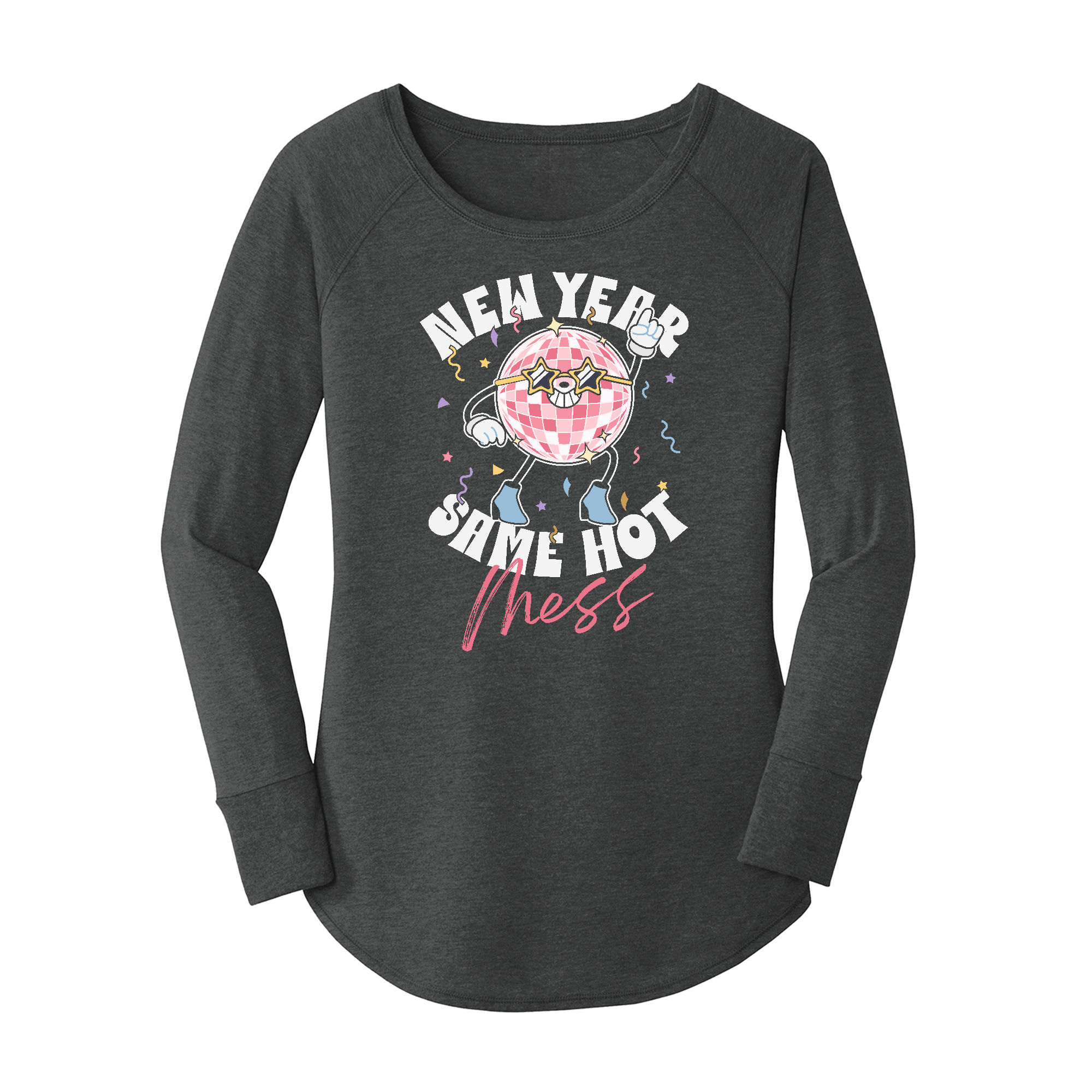 Womens X-Small Dark Heather Gray Long Sleeve Tunic Tee