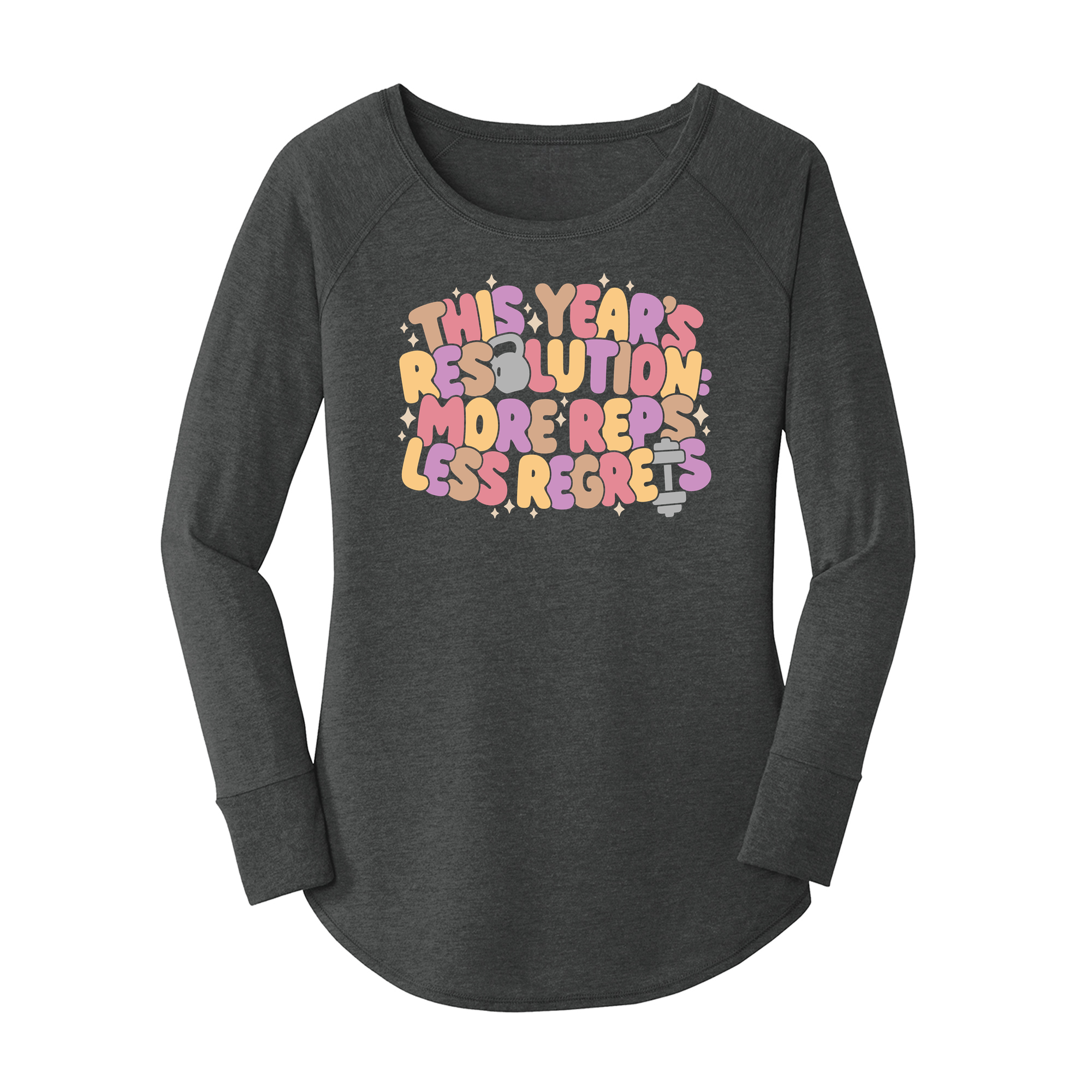 Womens X-Small Dark Heather Gray Long Sleeve Tunic Tee