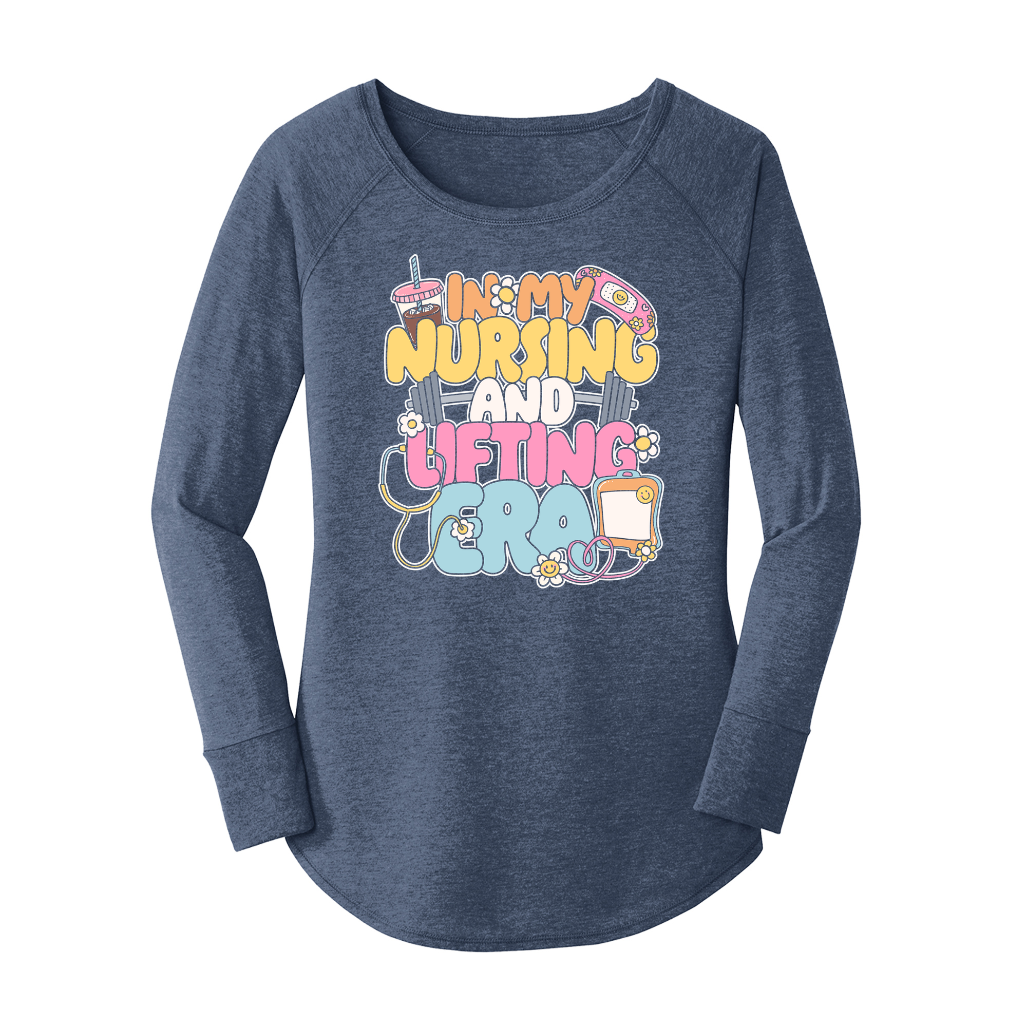 Womens X-Small Navy Heather Long Sleeve Tunic Tee