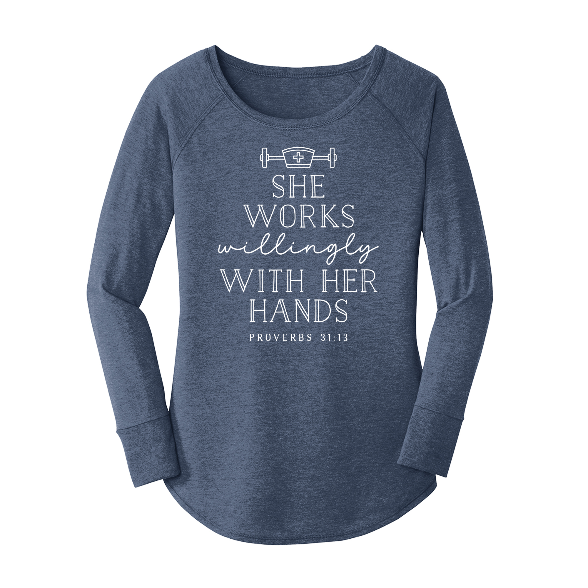 Womens X-Small Navy Heather Long Sleeve Tunic Tee