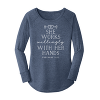 Womens X-Small Navy Heather Long Sleeve Tunic Tee