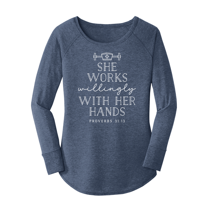 Womens X-Small Navy Heather Long Sleeve Tunic Tee