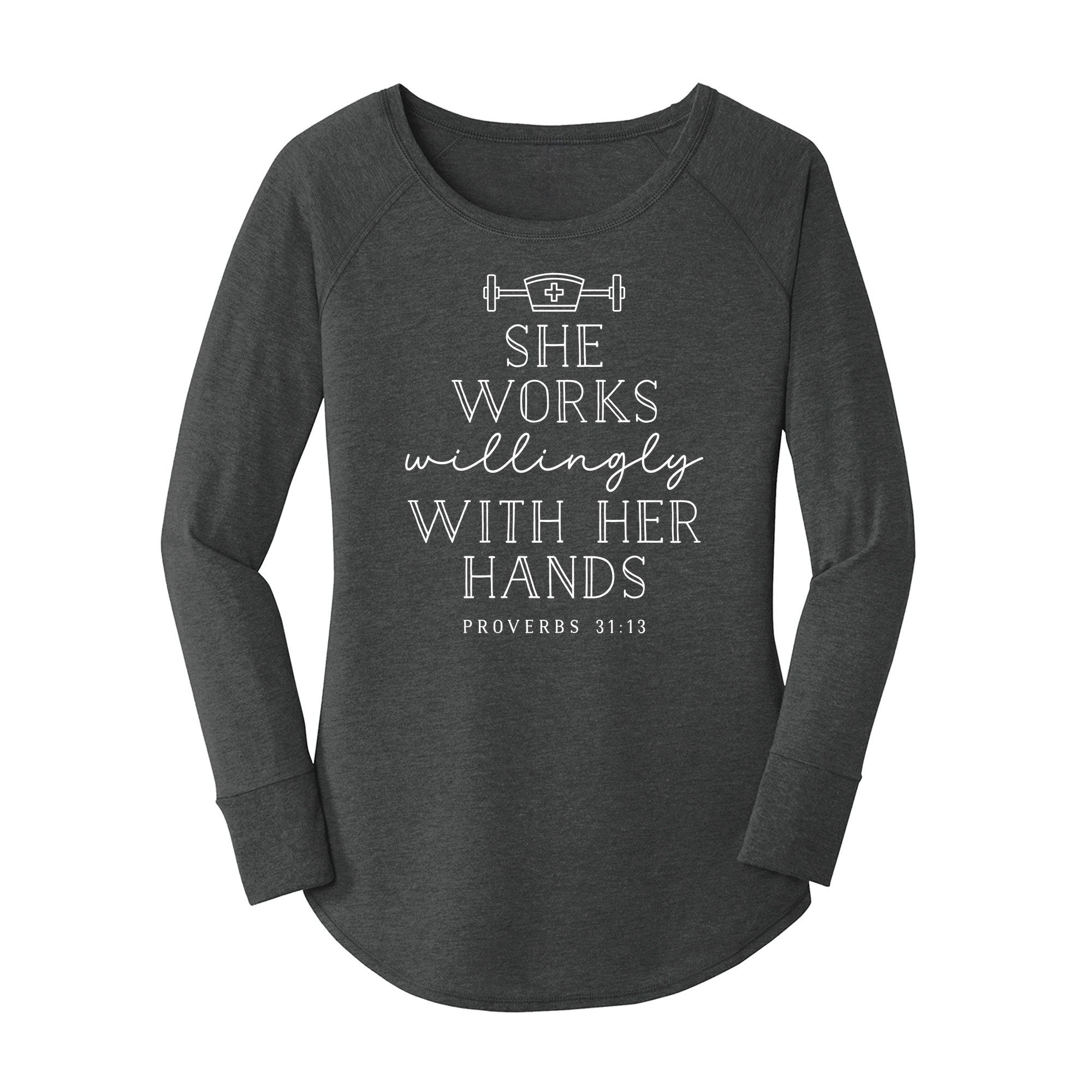 Womens X-Small Dark Heather Gray Long Sleeve Tunic Tee