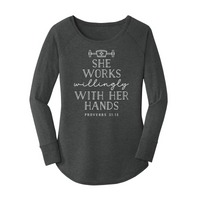 Womens X-Small Dark Heather Gray Long Sleeve Tunic Tee