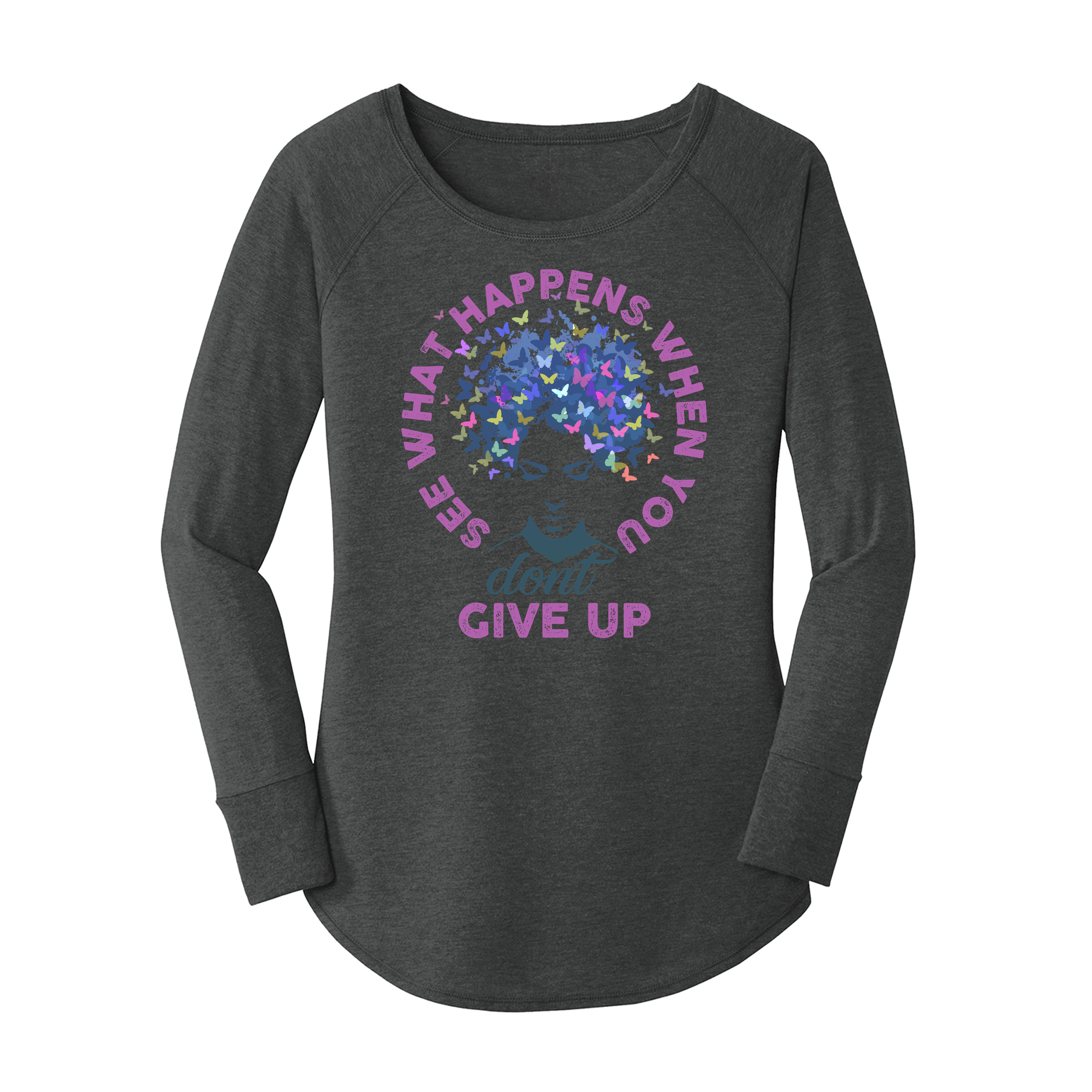 Womens X-Small Dark Heather Gray Long Sleeve Tunic Tee