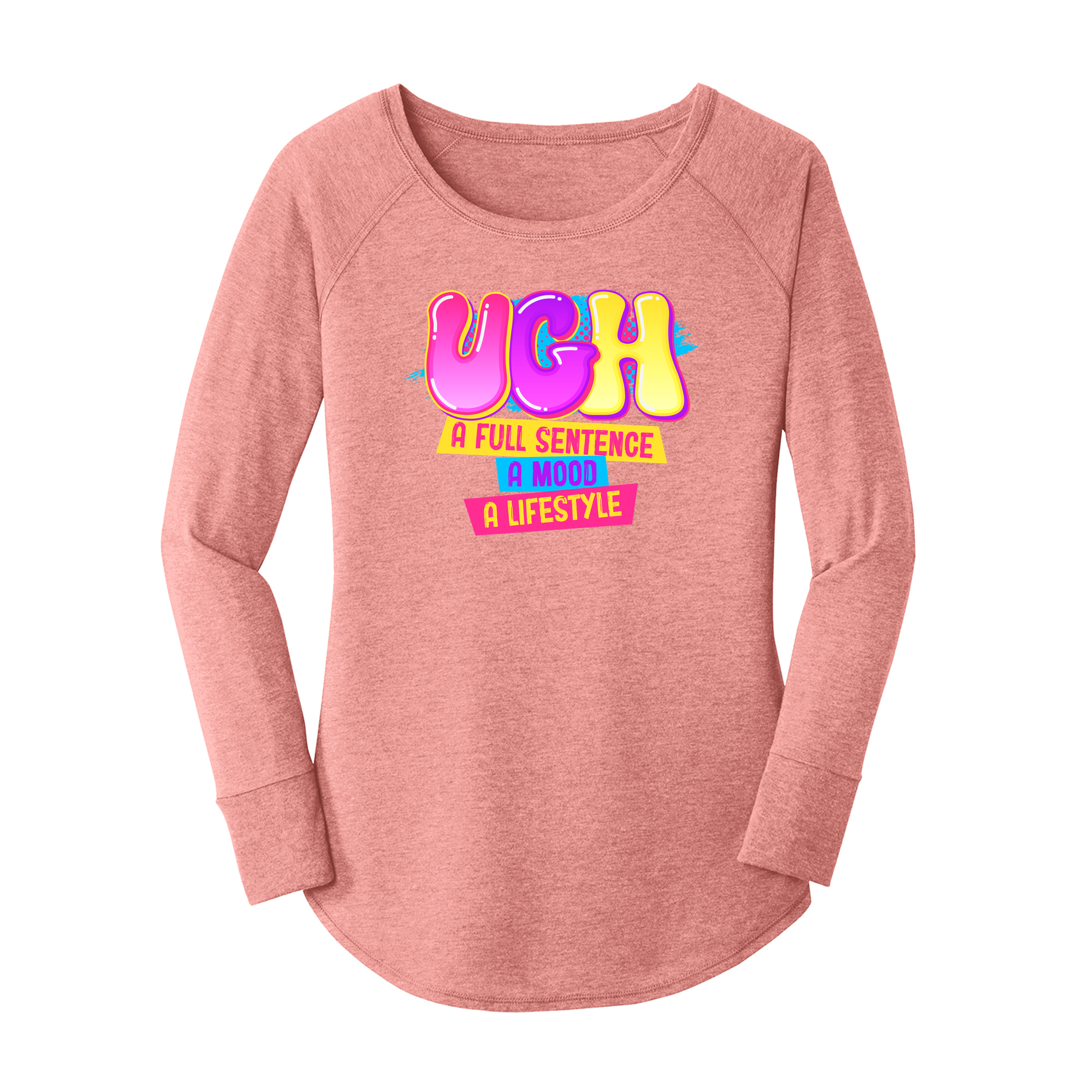 Womens X-Small Light Pink Long Sleeve Tunic Tee