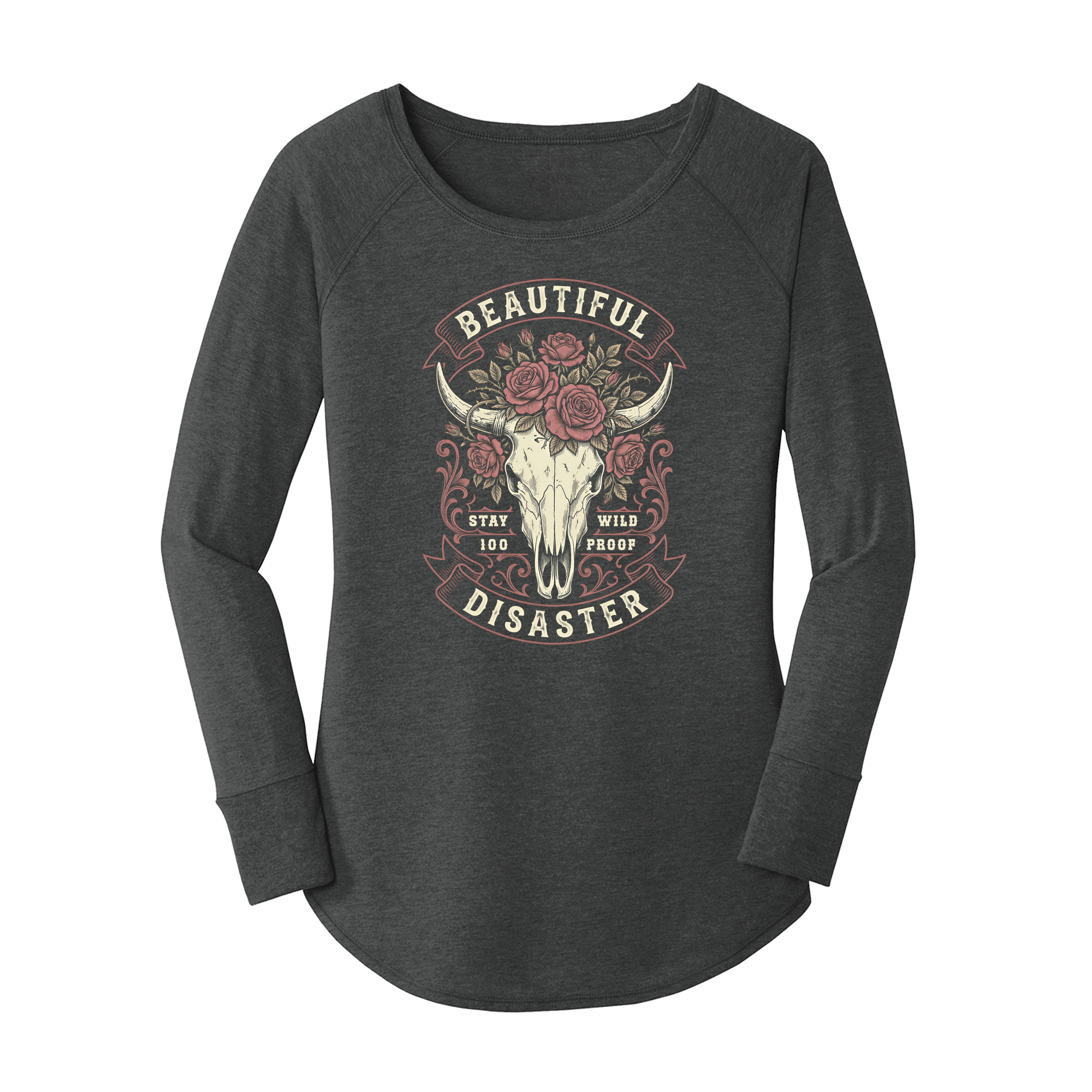 Womens X-Small Dark Heather Gray Long Sleeve Tunic Tee
