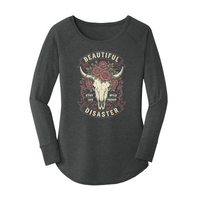 Womens X-Small Dark Heather Gray Long Sleeve Tunic Tee