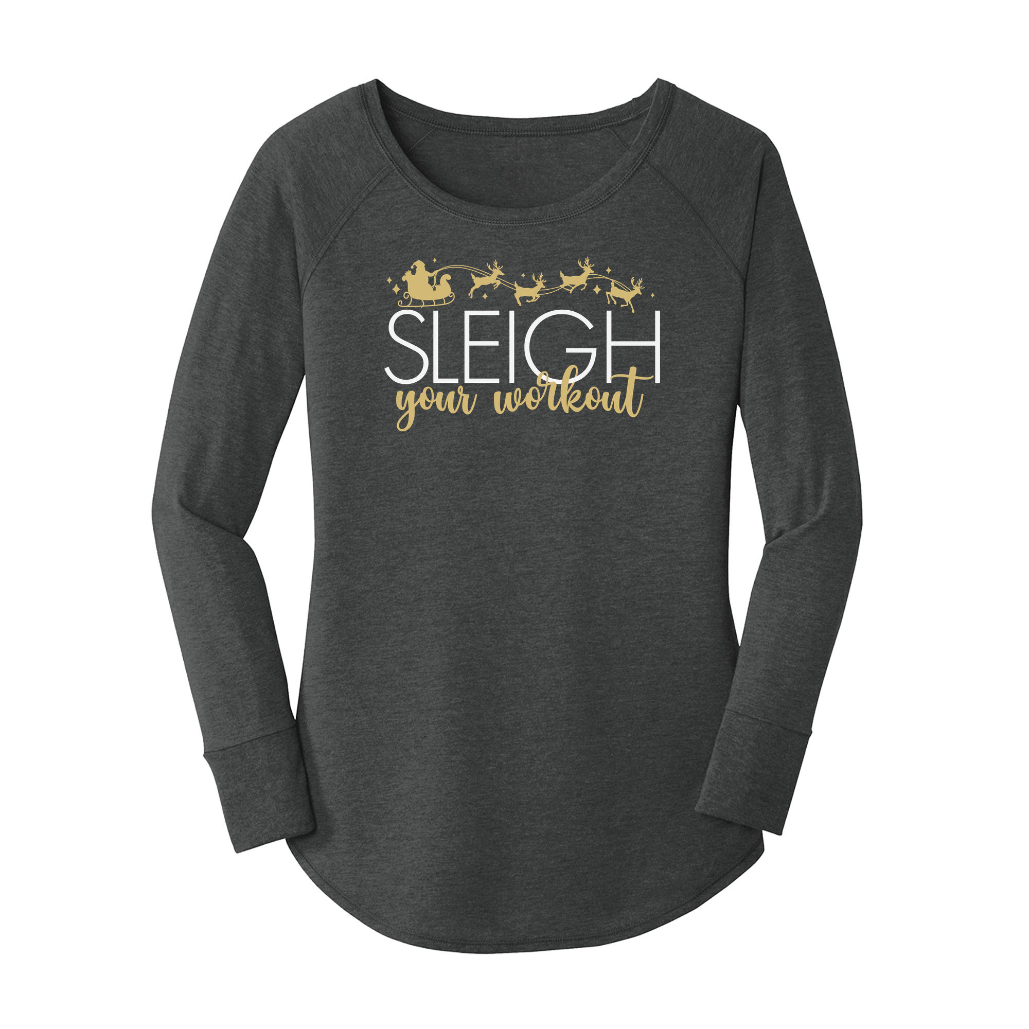 Womens X-Small Dark Heather Gray Long Sleeve Tunic Tee