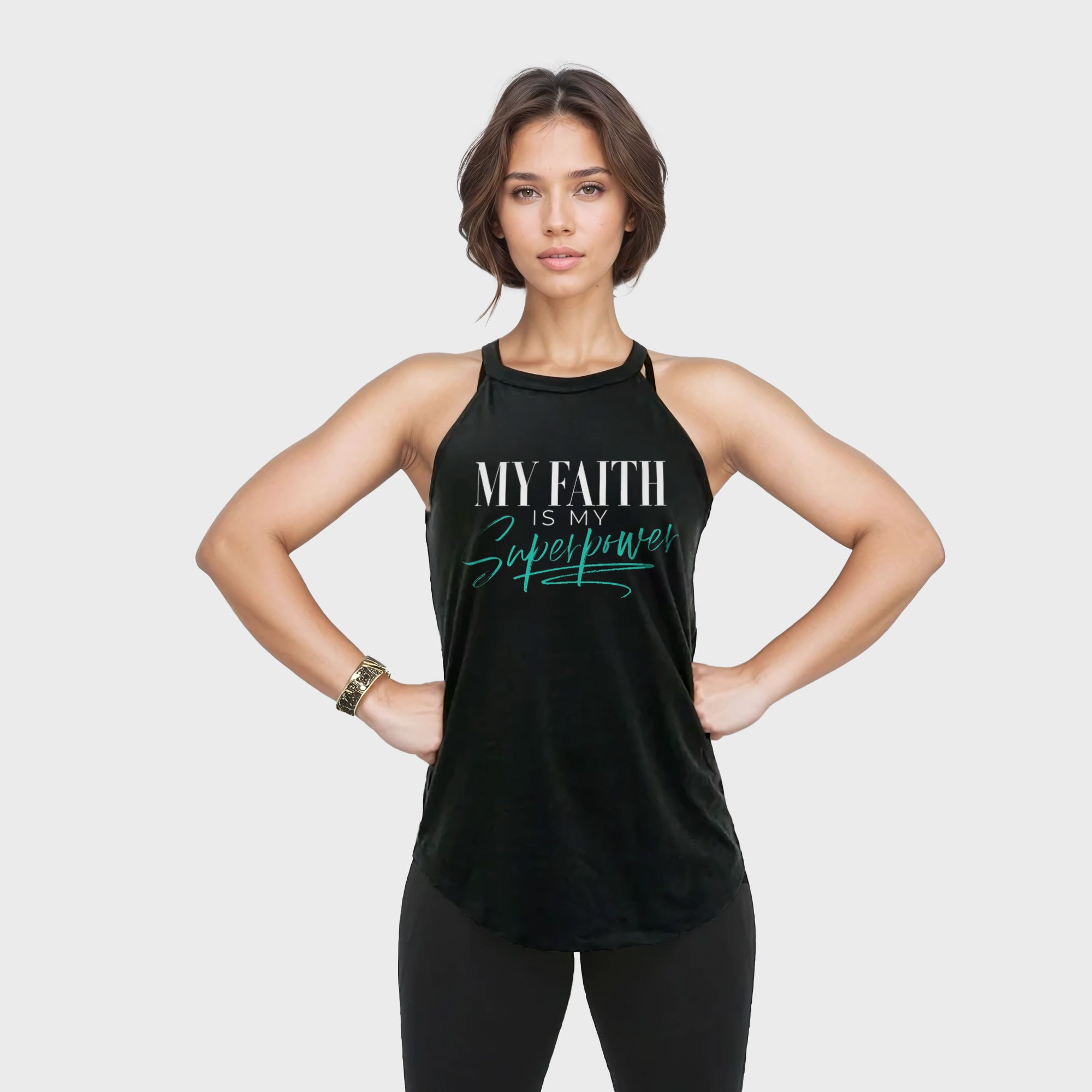 Ladies Rocker Tank Fitness Tee Co. | Faith is My Superpower WHT Women's District Rocker ...