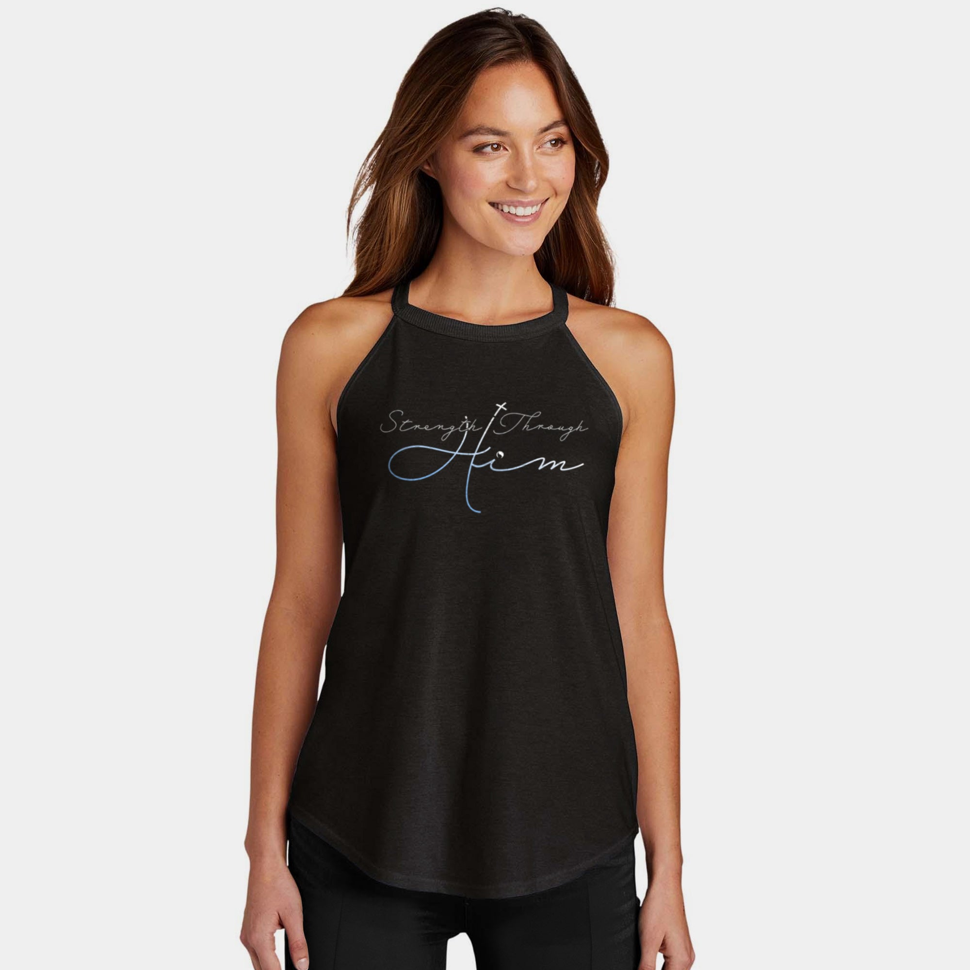 Ladies Rocker Tank Fitness Tee Co. | Strength Through Him Women's District Rocker Tank ...